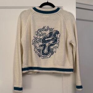 Modcloth Cream Sweater with Blue Pattern